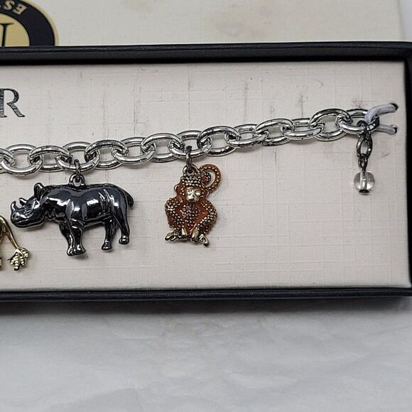 Napier Silver Tone Safari Zoo Animal‎ Charm Bracelet Novelty Giraffe Zebra Gift - Picture 4 of 8